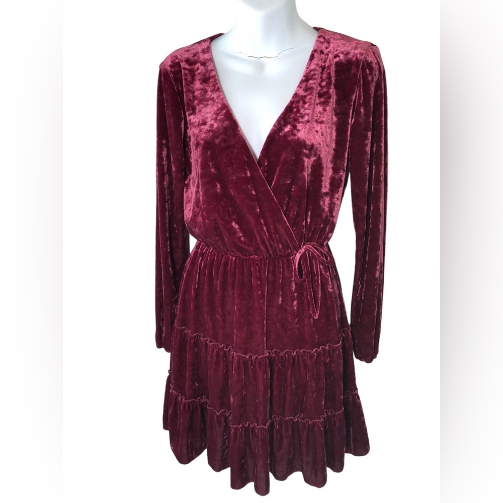 City Triangles cranberry mauve Cushed Velvet Dress measurements in description